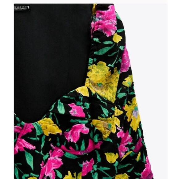 ZARA Floral Peasant Preppy Blouse Crop Top Size Large NWT - Picture 4 of 12